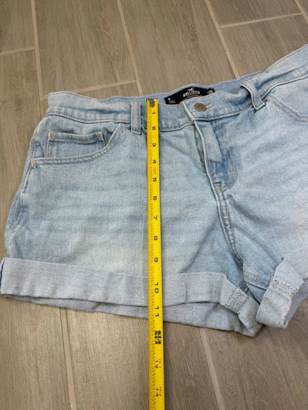 Hollister Low Rise Vintage Baggy Light Blue Rolled Hem Denim Shorts